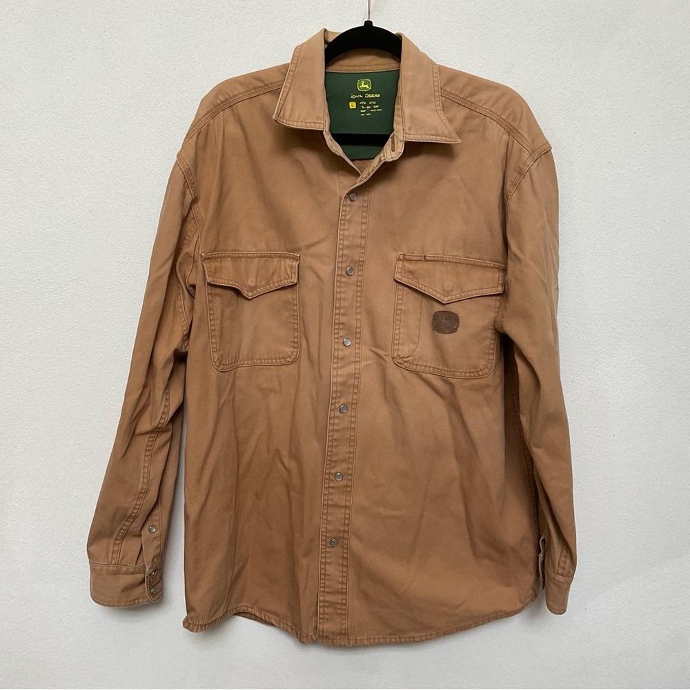 John Deere Tan Pearl Snap Outdoor Jacket Size Large Farming Camping Work